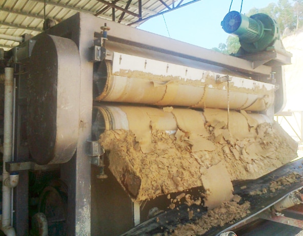 Dehydrated sewage sludge from belt filter press