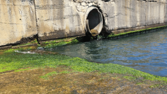 Untreated wastewater passing through large drainage systems