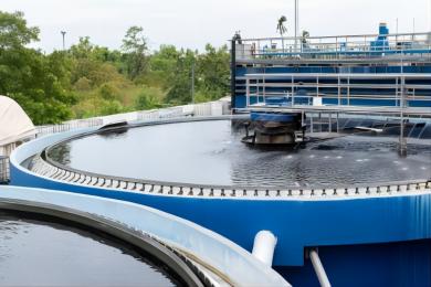 Wastewater treatment tanks in industrial plants are sterilized by ultraviolet light
